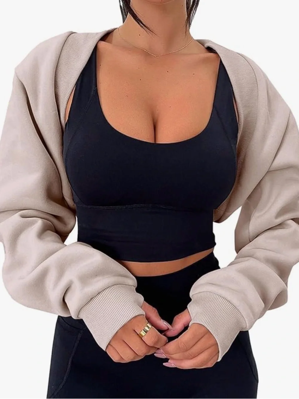 Women's Cropped Open-Front Bolero Shrug in Tan
